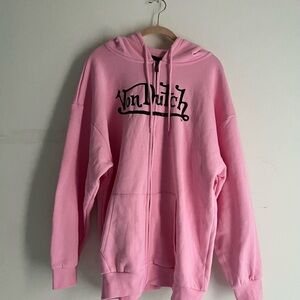 Von Dutch Black-Logo Pink Hoodie Jacket
